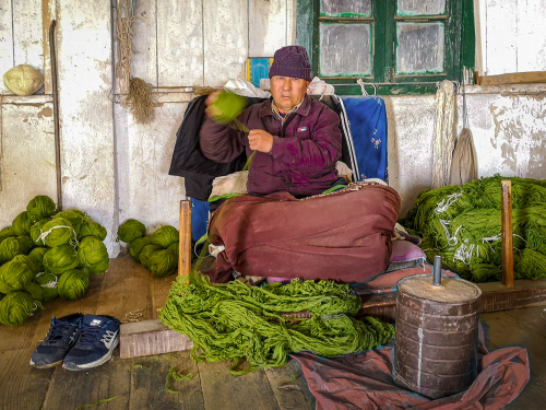 Tibetan Refugee in Green by David Woodthorpe