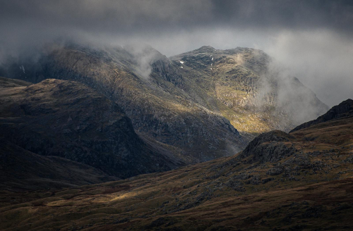 Bowfell emerging from cloud by Chris Burgess